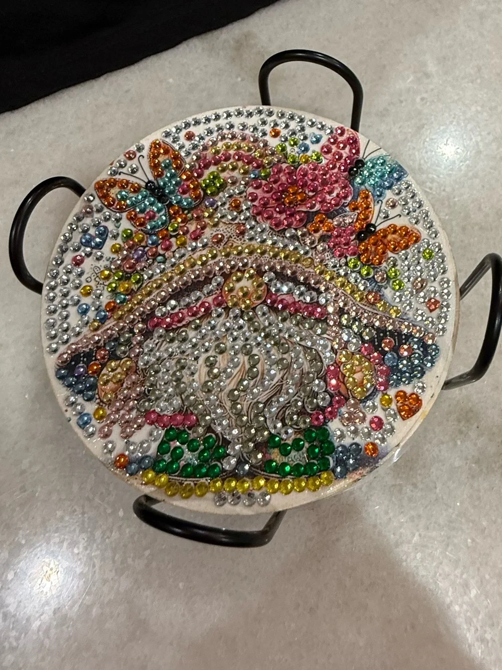 Sparkly Rhinestone Art Gnome Drink Coaster, Whimsical Home Decor 8 coasters
